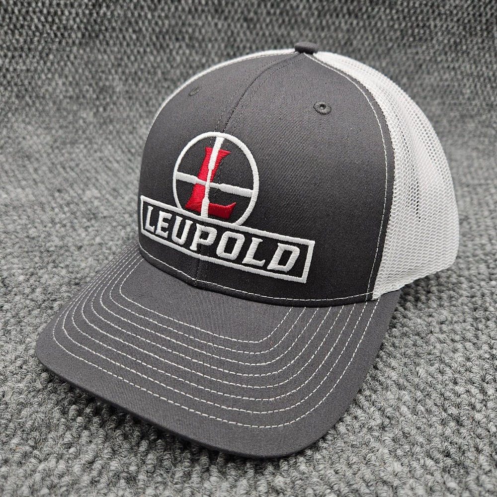 Leupold Optics Rifle Scopes Gray White Trucker Hat Snapback Hunting Shooting